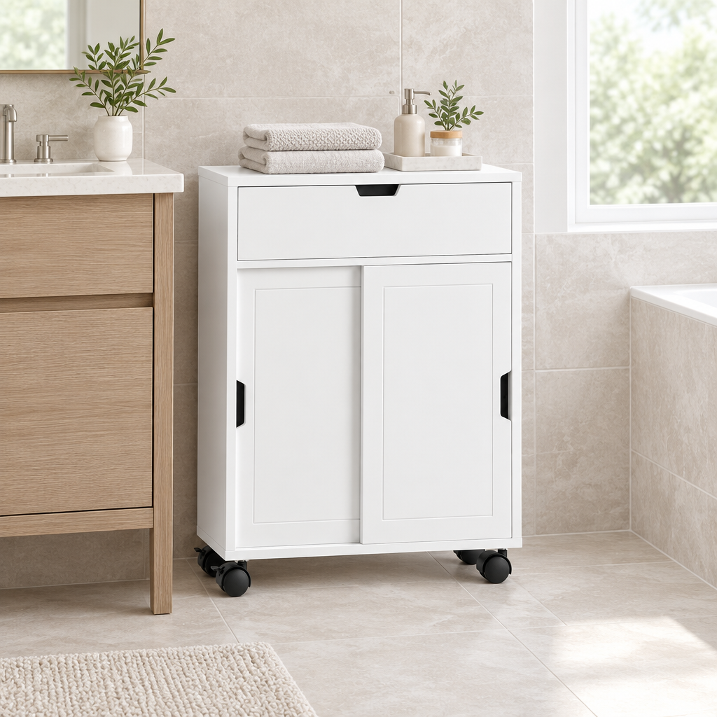 Armoire dans une salle de bain claire