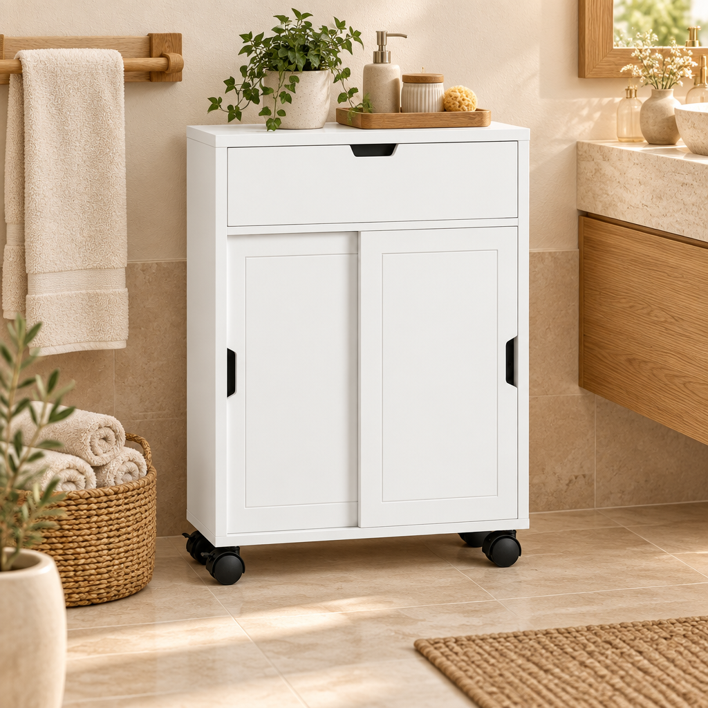 Armoire dans une salle de bain esprit spa