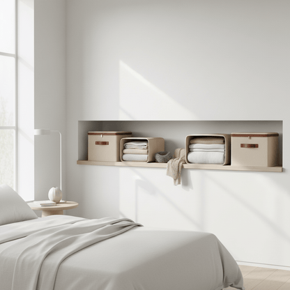 Boîte coton-lin avec bordures cognac