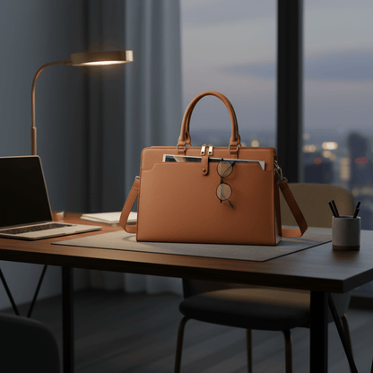 Cartable cuir PU marron avec fermeture sécurisée