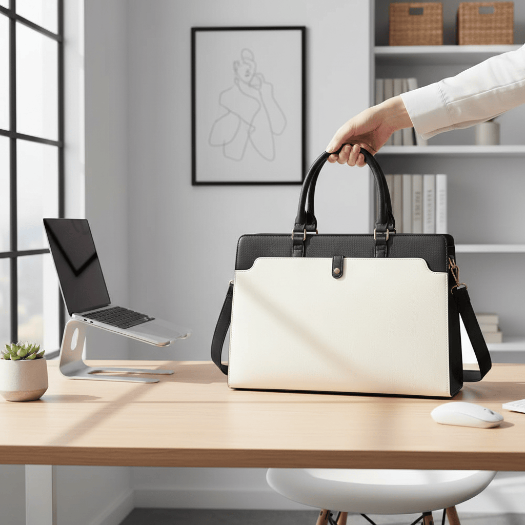 Cartable noir tenu par les poignées rigides