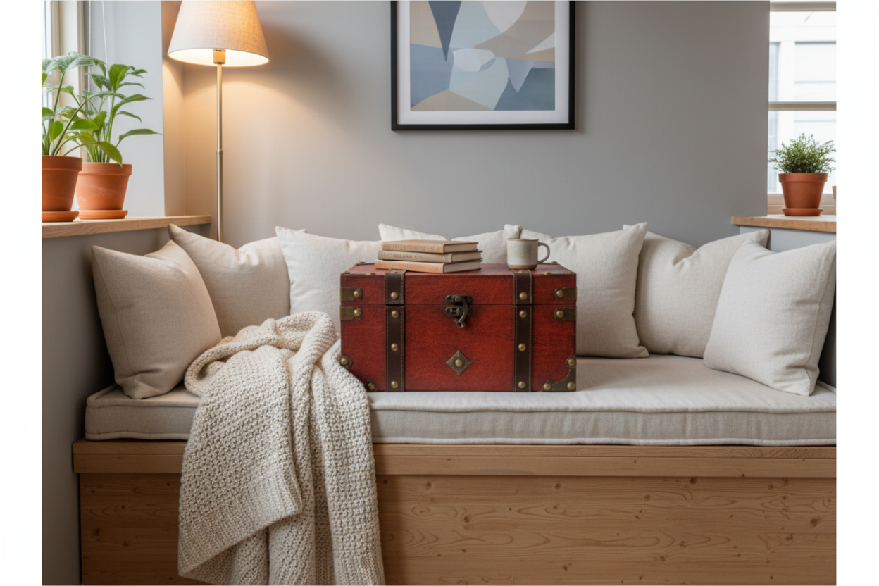 Coffre dans coin lecture