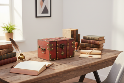 Coffre vintage sur bureau