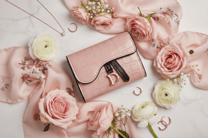 Composition flatlay rose