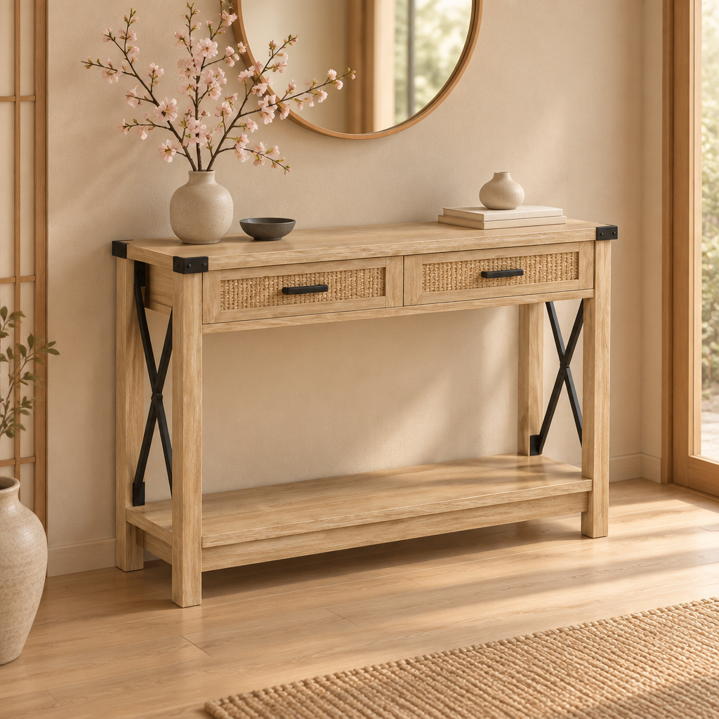 Console dans une entrée japandi