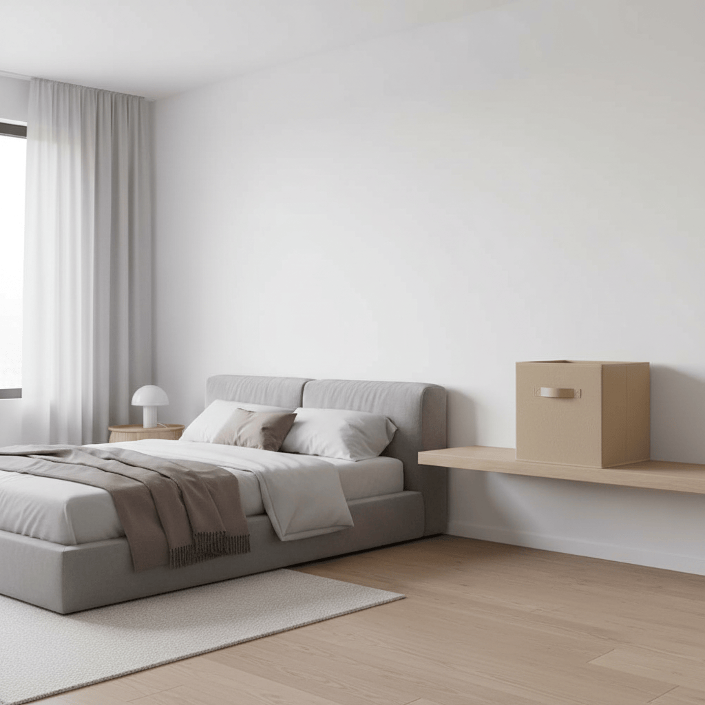 Cube beige intemporel sur étagère