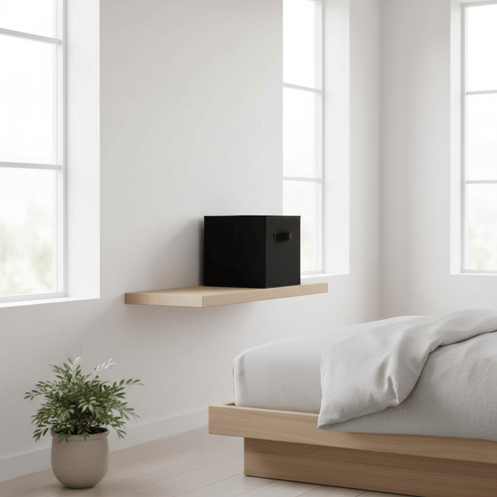 Cube noir élégant sur étagère