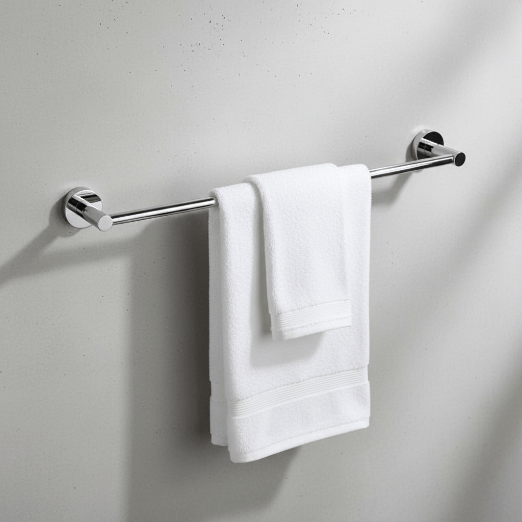 Détail rapproché du porte-serviette chromé