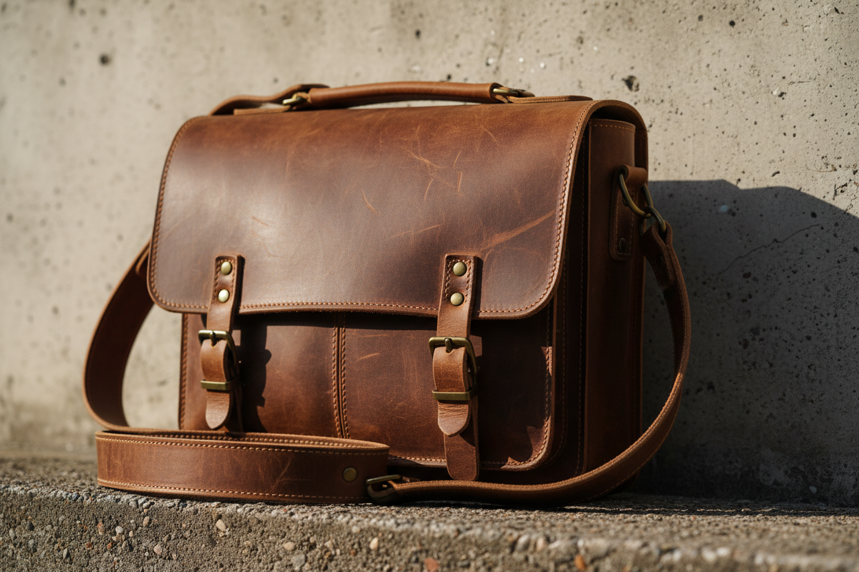 Détails texture cuir du sac