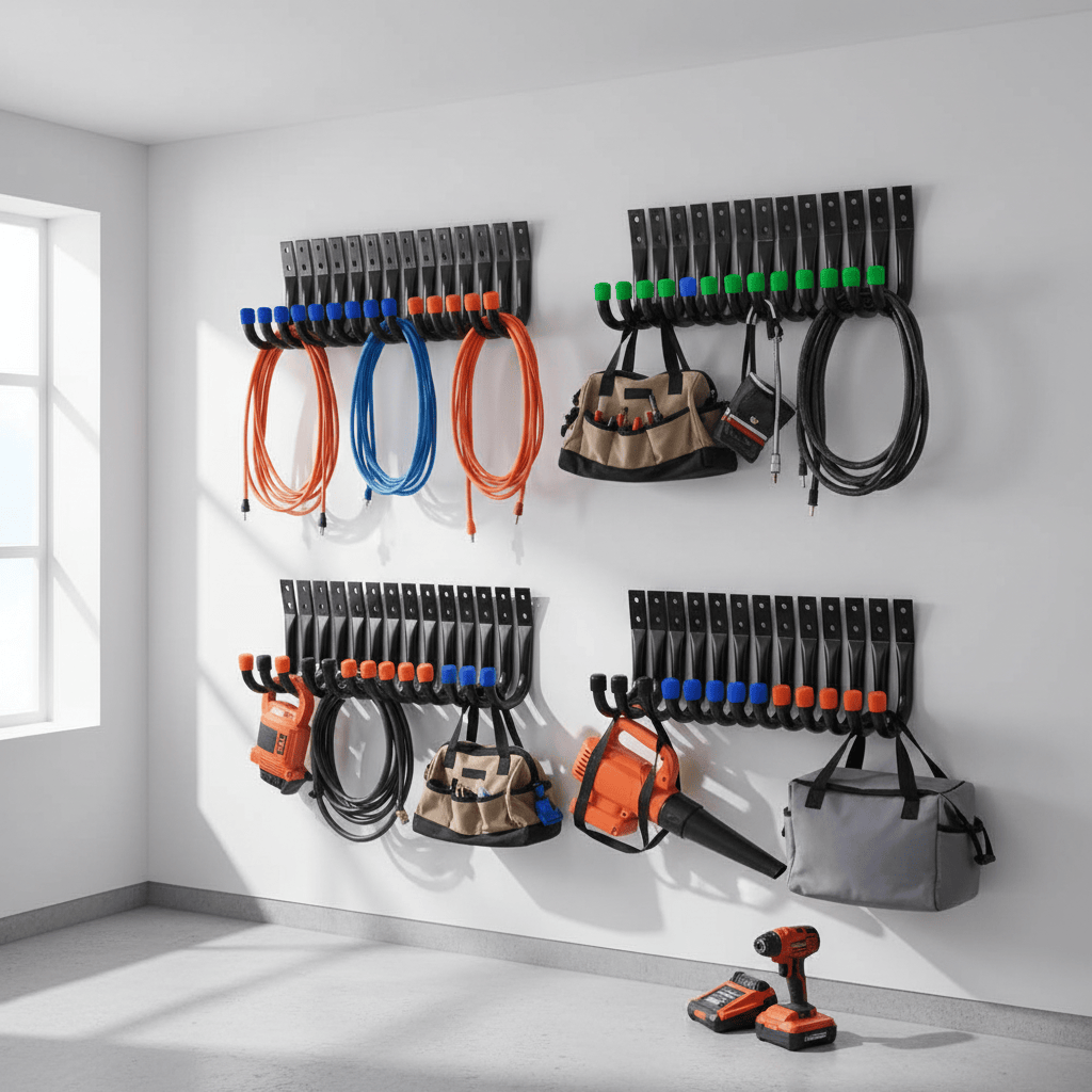 Dix crochets muraux en rangées organisées