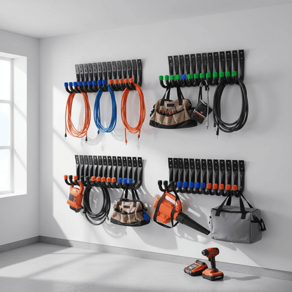 Dix crochets muraux en rangées organisées