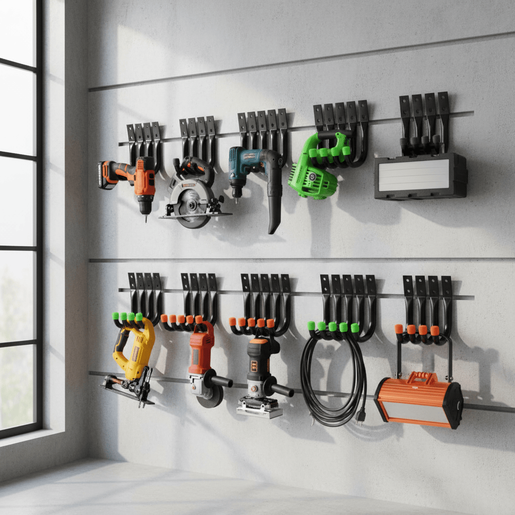 Dix crochets muraux noirs avec embouts colorés