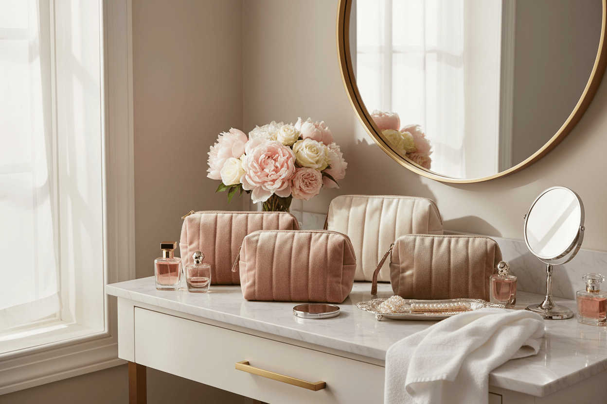 Ensemble coordonné de trousses de toilette