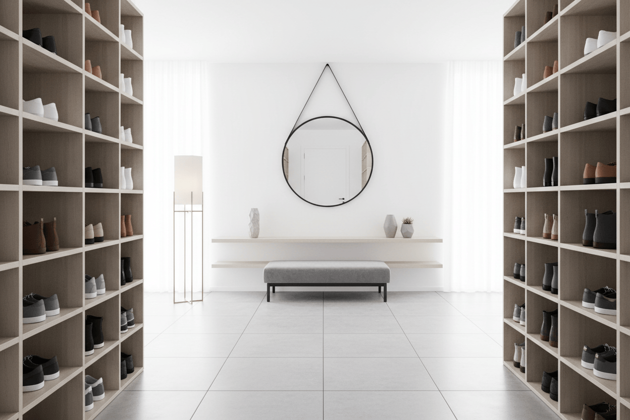 Entrée moderne avec étagères verticales