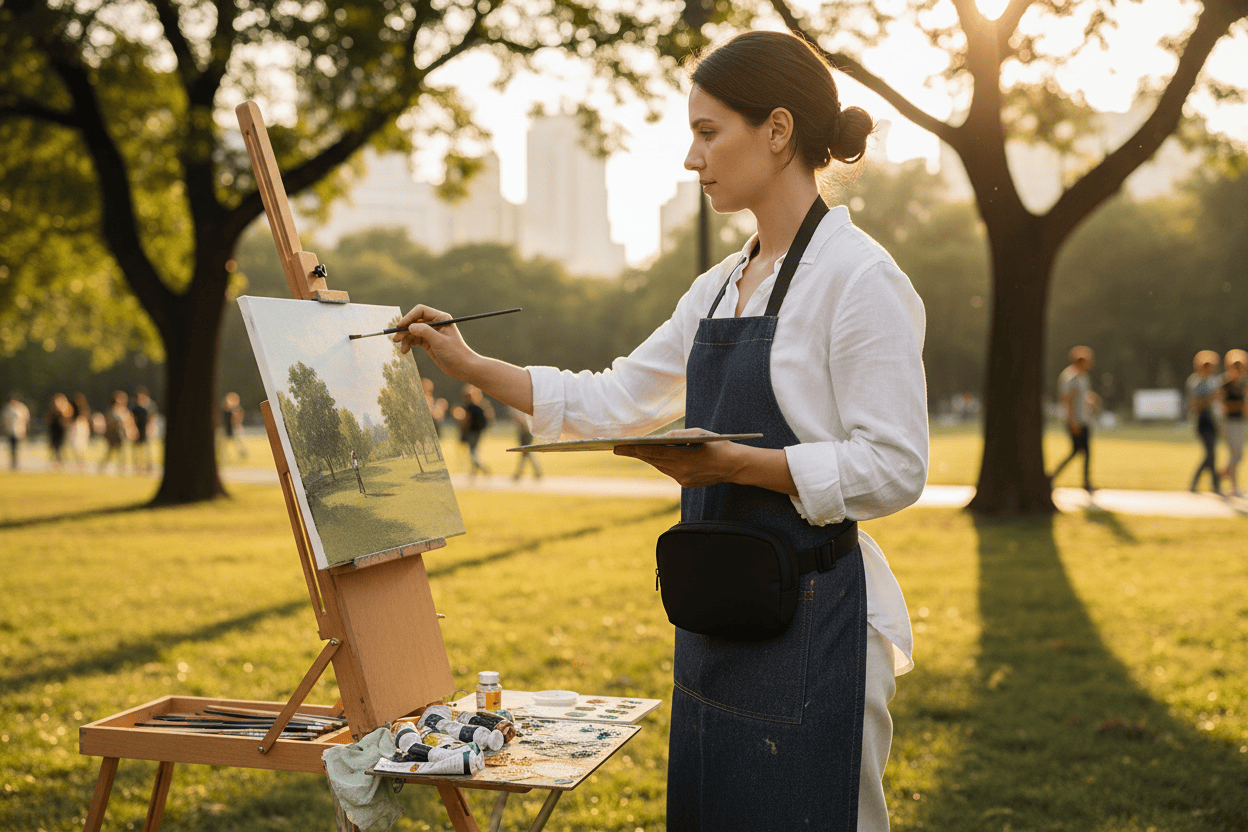 Femme artiste peintre avec le sac
