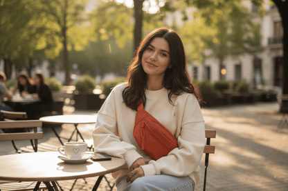 Femme au café avec le sac