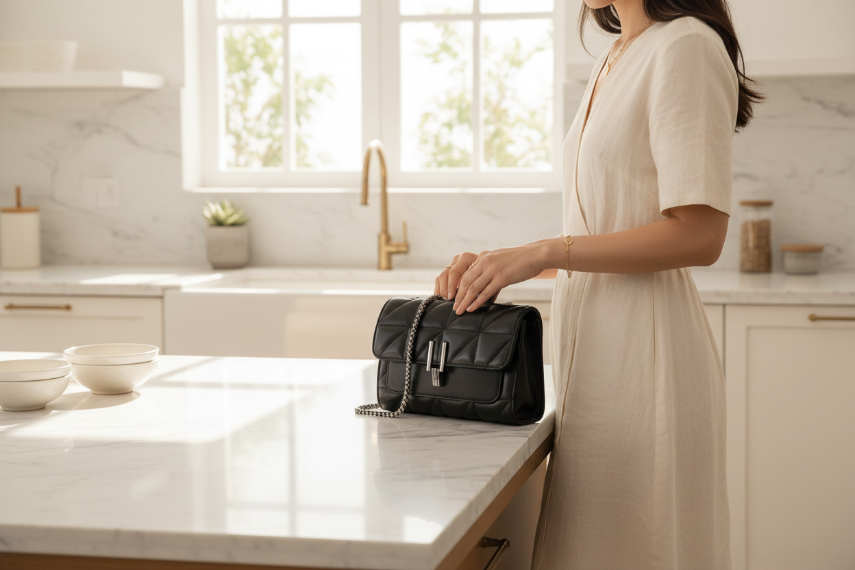 Femme dans cuisine moderne