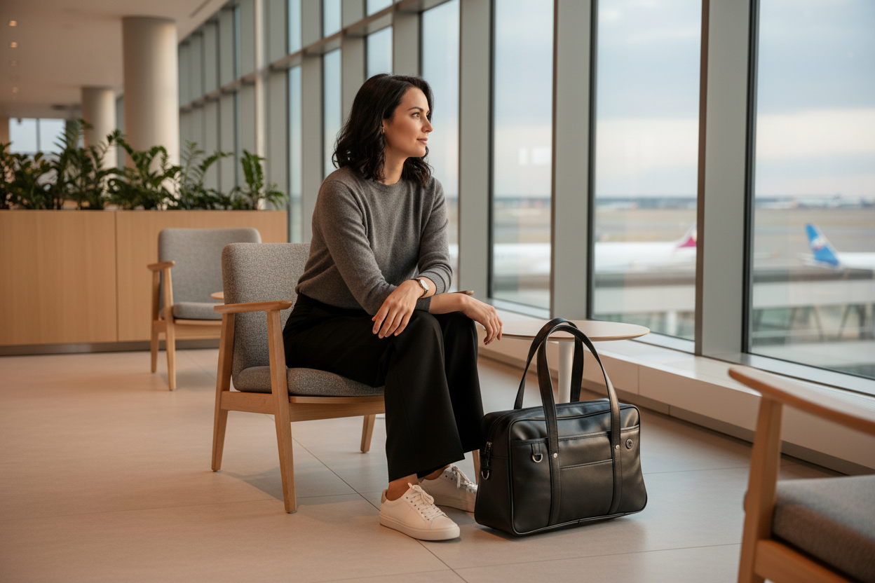 Femme dans lounge aéroport