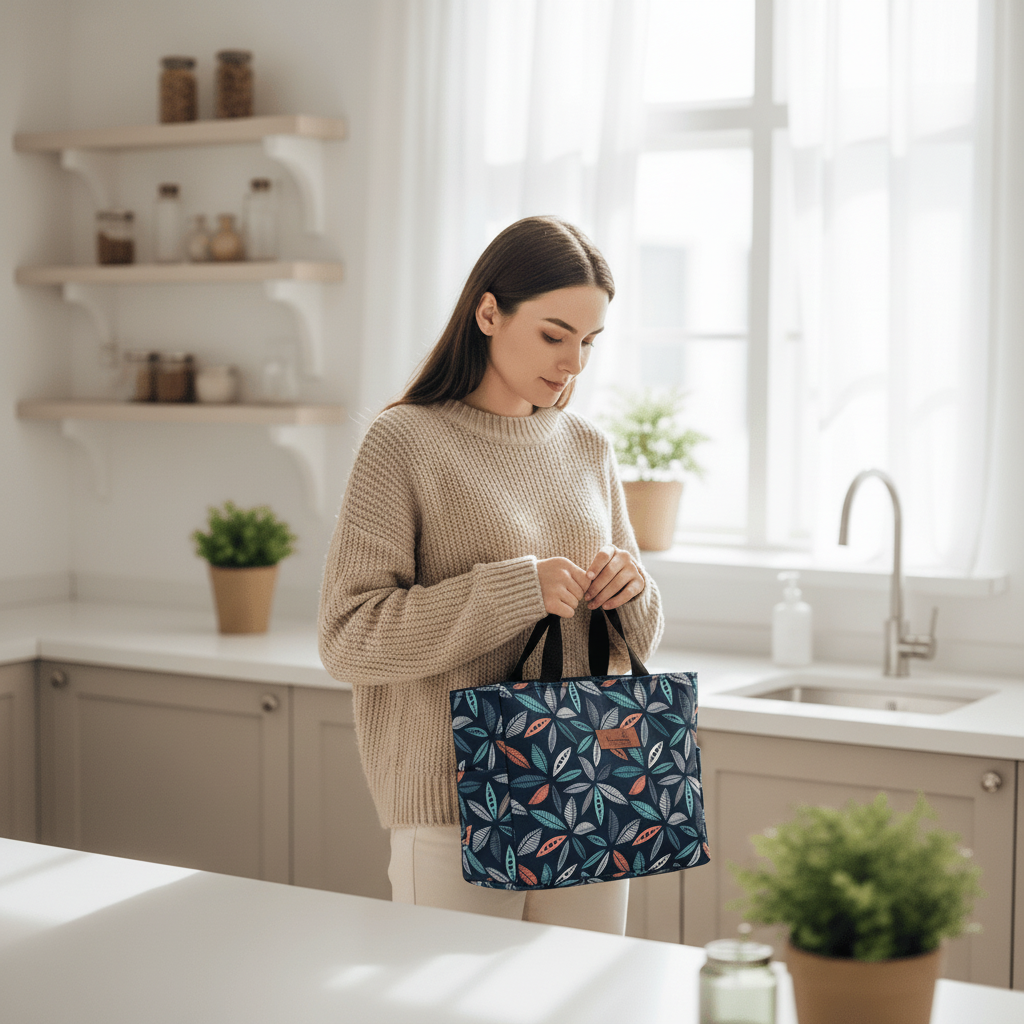 Femme en cuisine - Motif feuillages