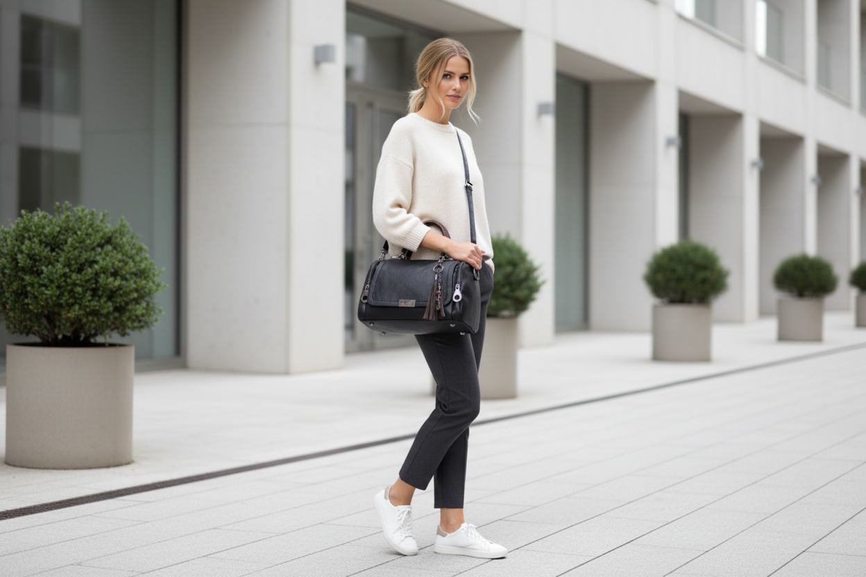 Femme en ville avec le sac