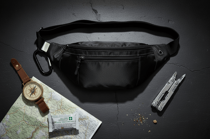 Flat lay du sac avec accessoires d'aventure
