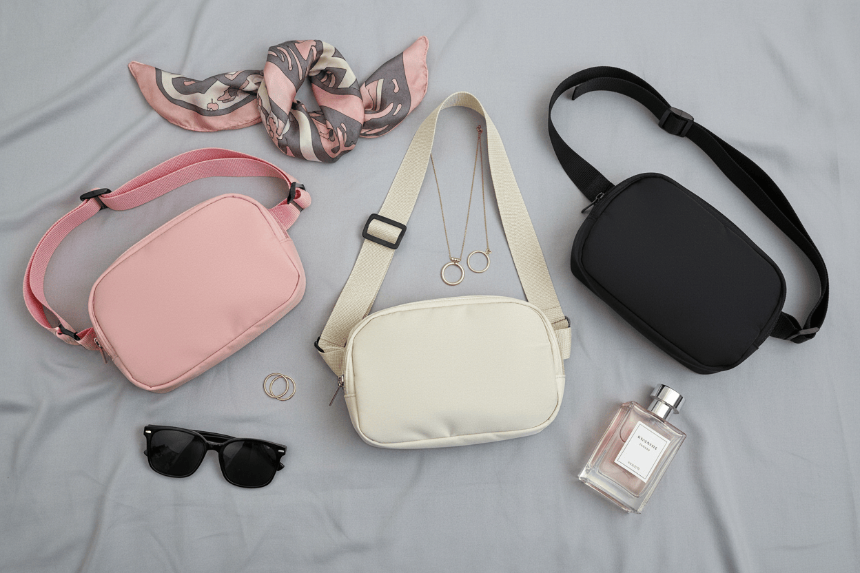 Flat lay du sac avec accessoires mode