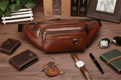 Flat lay du sac en cuir avec accessoires vintage
