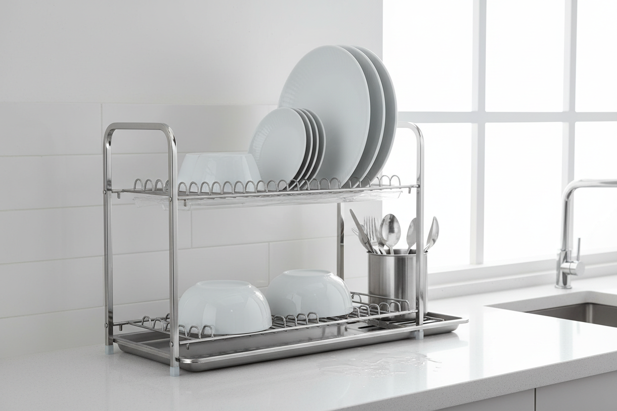 Égouttoir double niveau optimisant l'espace vertical