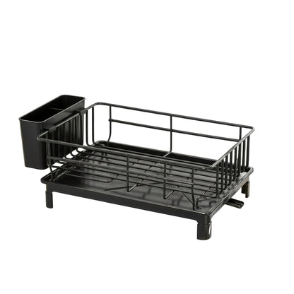 Égouttoir à Vaisselle Double Étage en Plastique Noir avec Bac de Récupération