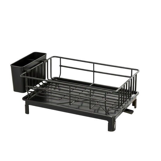 Égouttoir à Vaisselle Double Étage en Plastique Noir avec Bac de Récupération