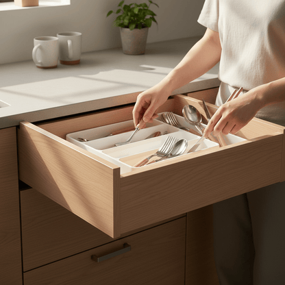 Gros plan avec mains plaçant les ustensiles