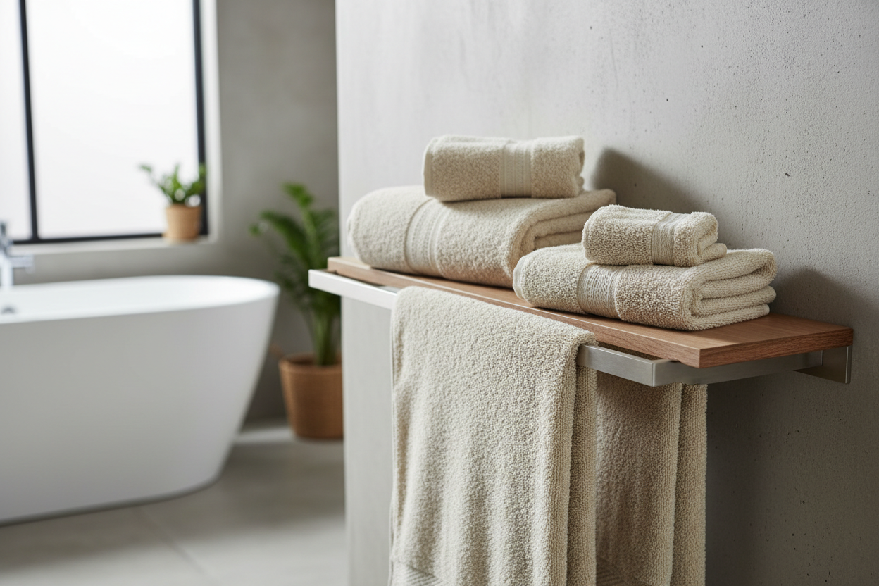 Gros plan serviettes pliées sur porte-serviettes