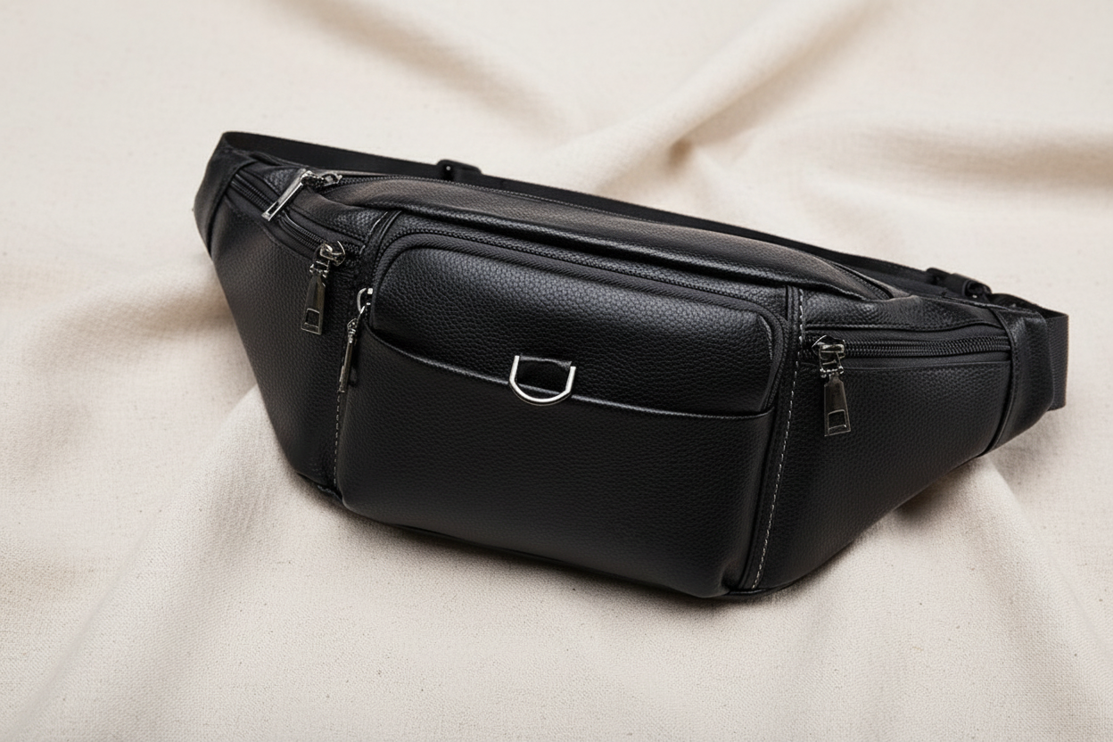 Gros plan sur le sac banane en cuir