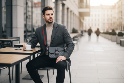 Homme au café avec le sac