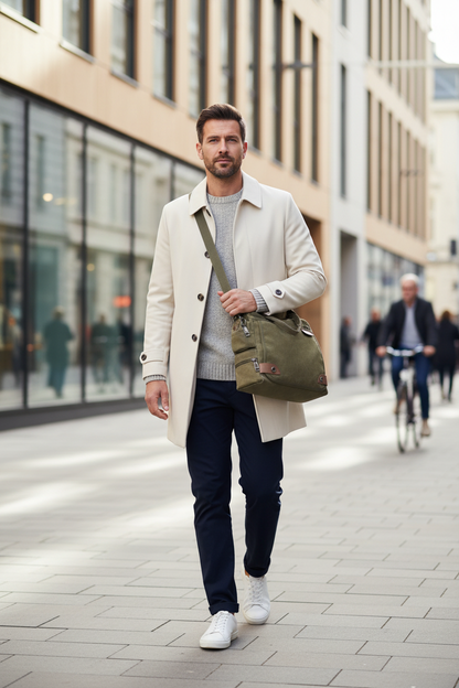 Homme avec le sac en bandoulière