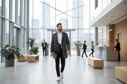 Homme dans un lobby avec le sac