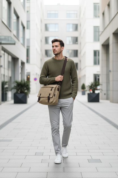 Homme marchant avec le sac en ville