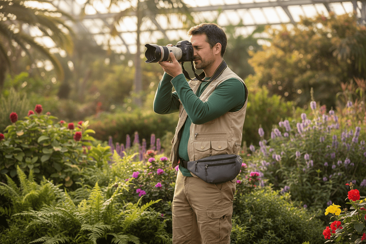 Homme photographe avec le sac