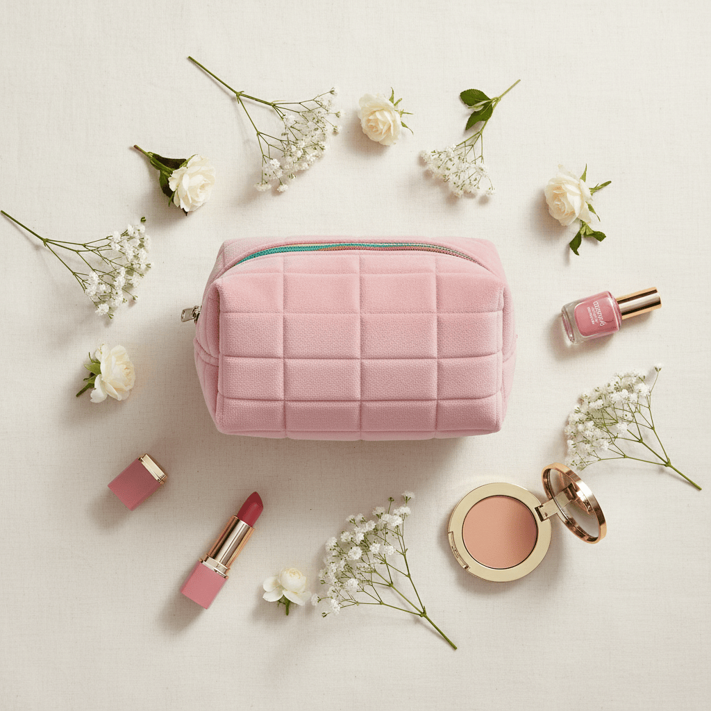 Mise en scène flatlay rose