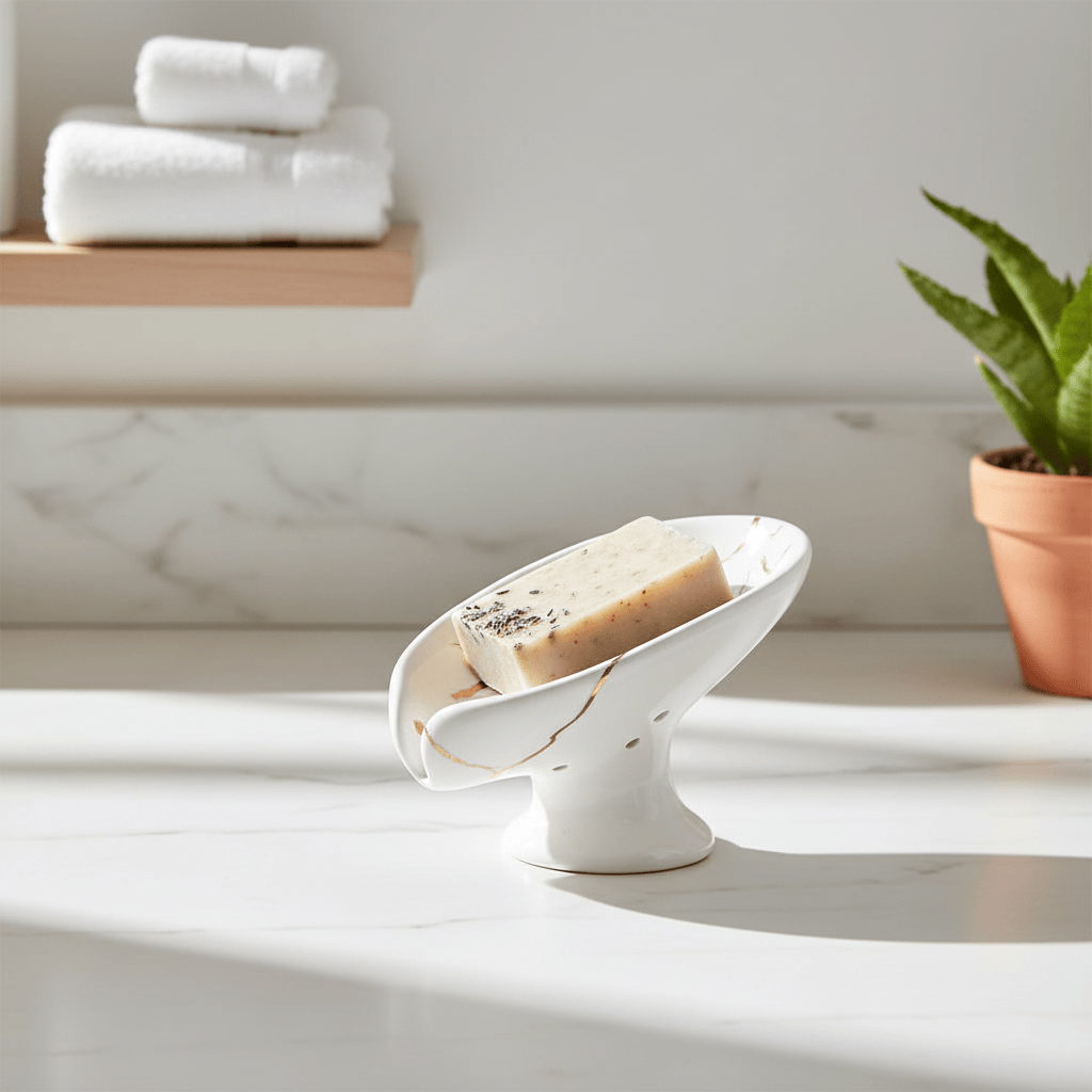 Mise en scène porte-savon blanc