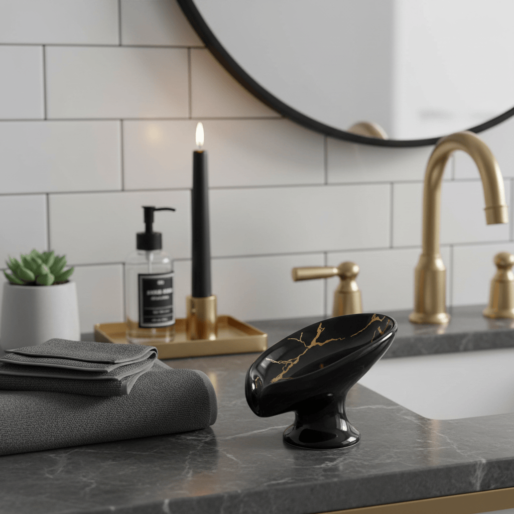 Mise en scène porte-savon noir