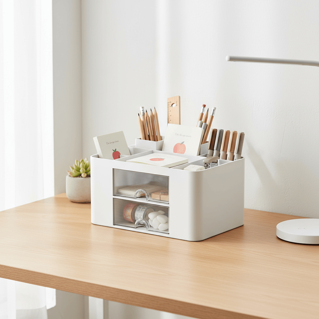 Organisateur blanc sur bureau