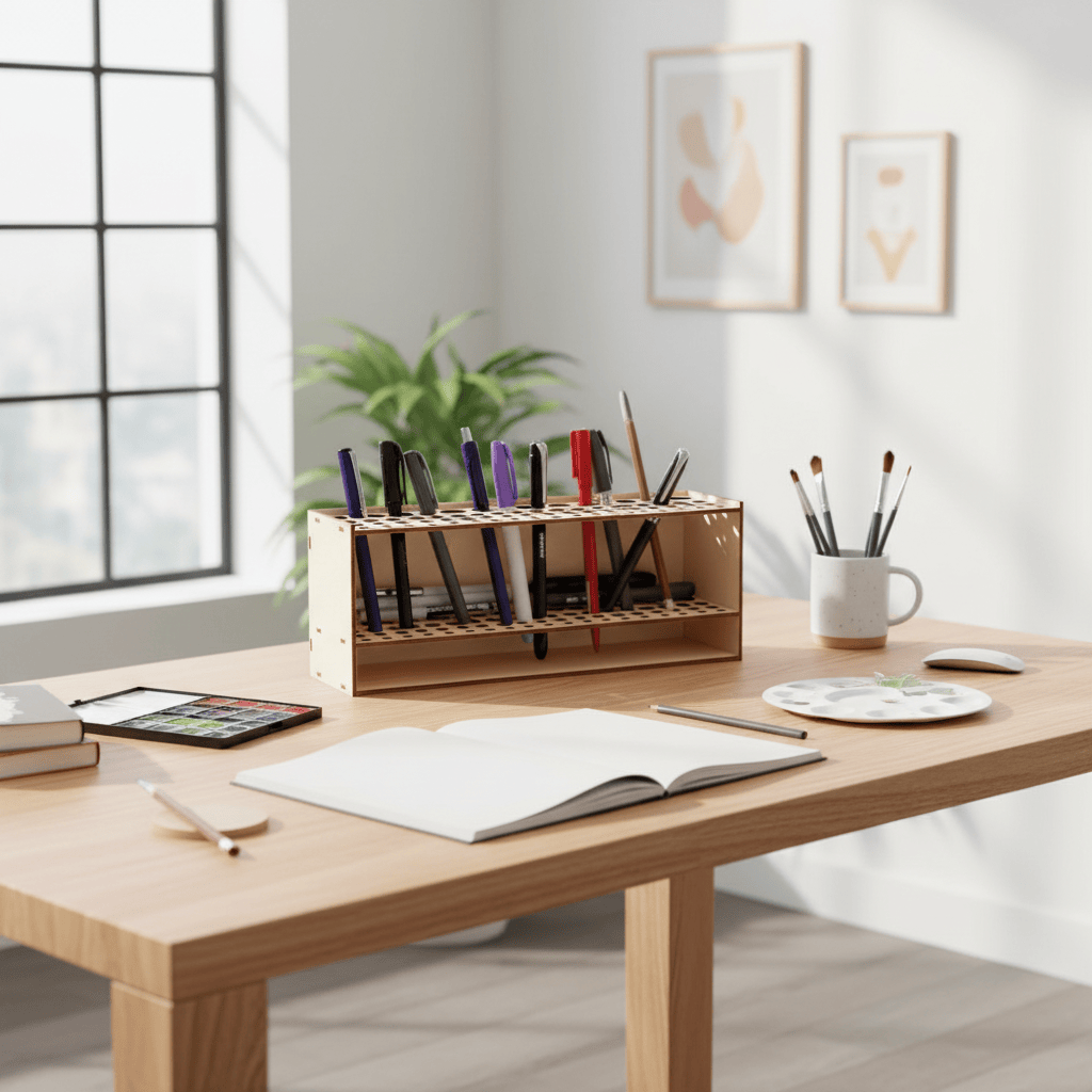 Organisateur bois double niveau dans atelier