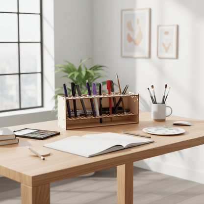 Organisateur bois double niveau dans atelier