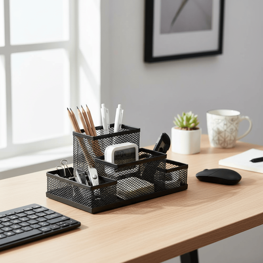 Organisateur maille noir sur bureau