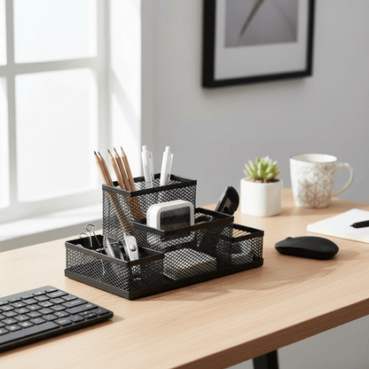 Organisateur maille noir sur bureau