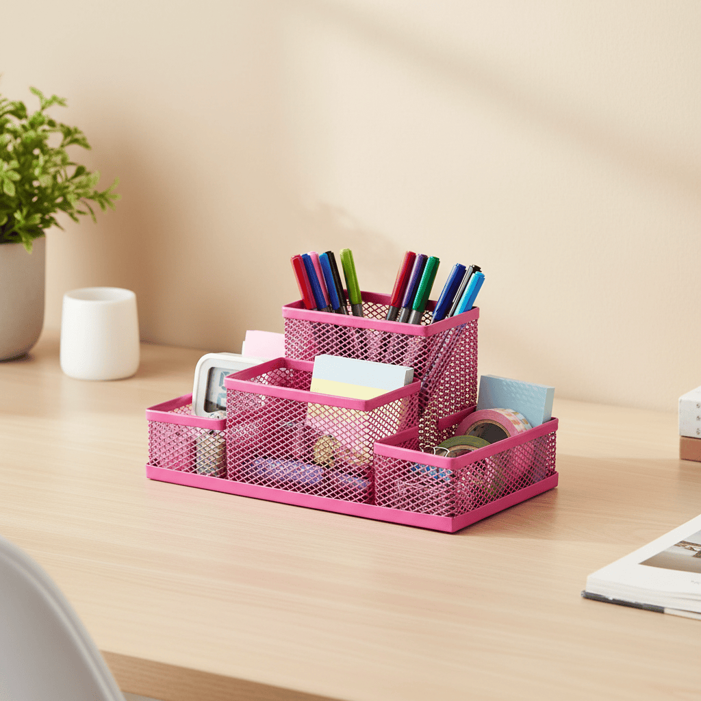 Organisateur maille rose bureau domicile