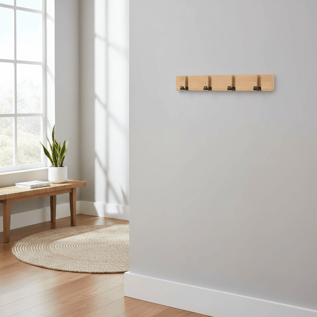 Organiseur bambou rectangulaire 5 crochets métal noir