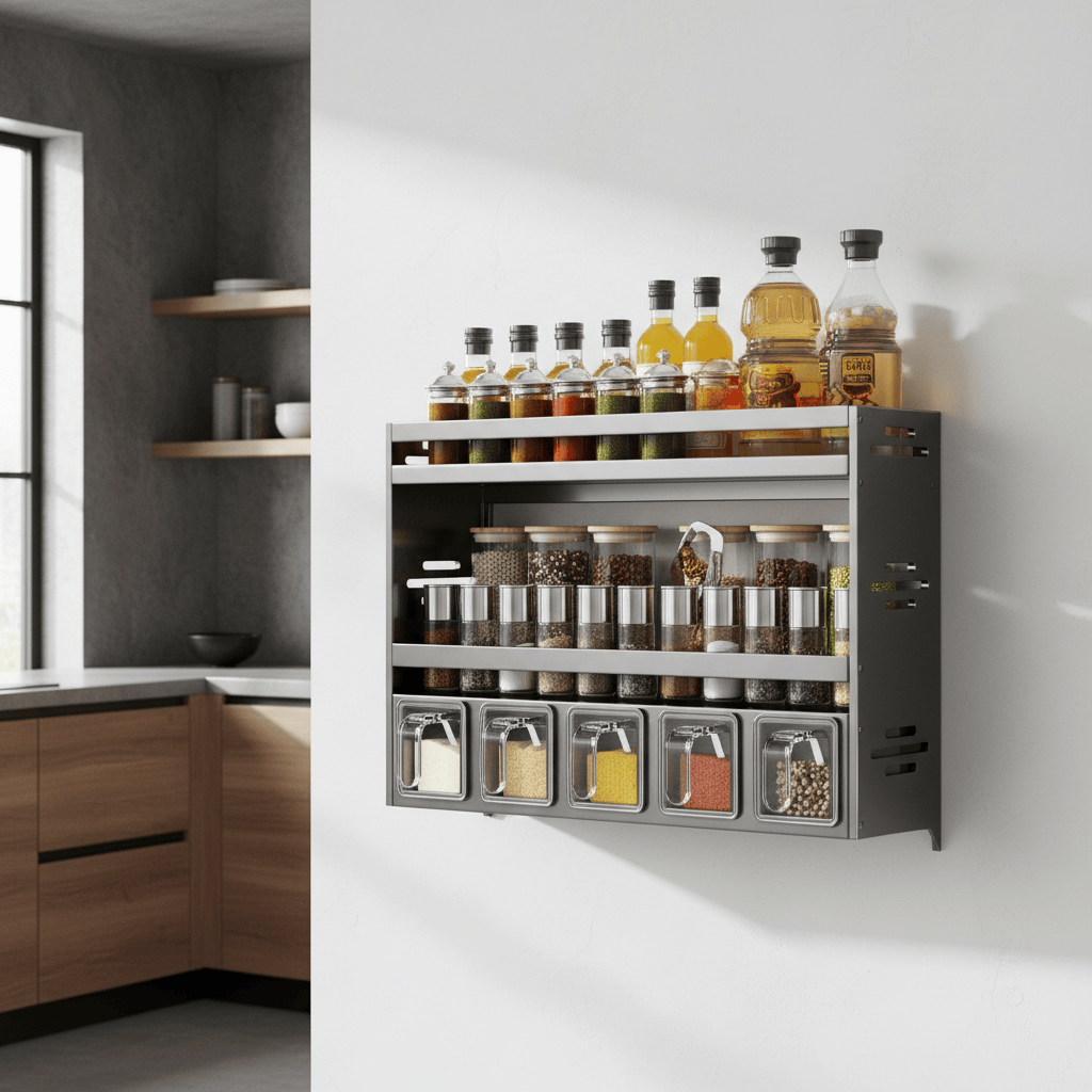 Organiseur bi-étages gris et acier