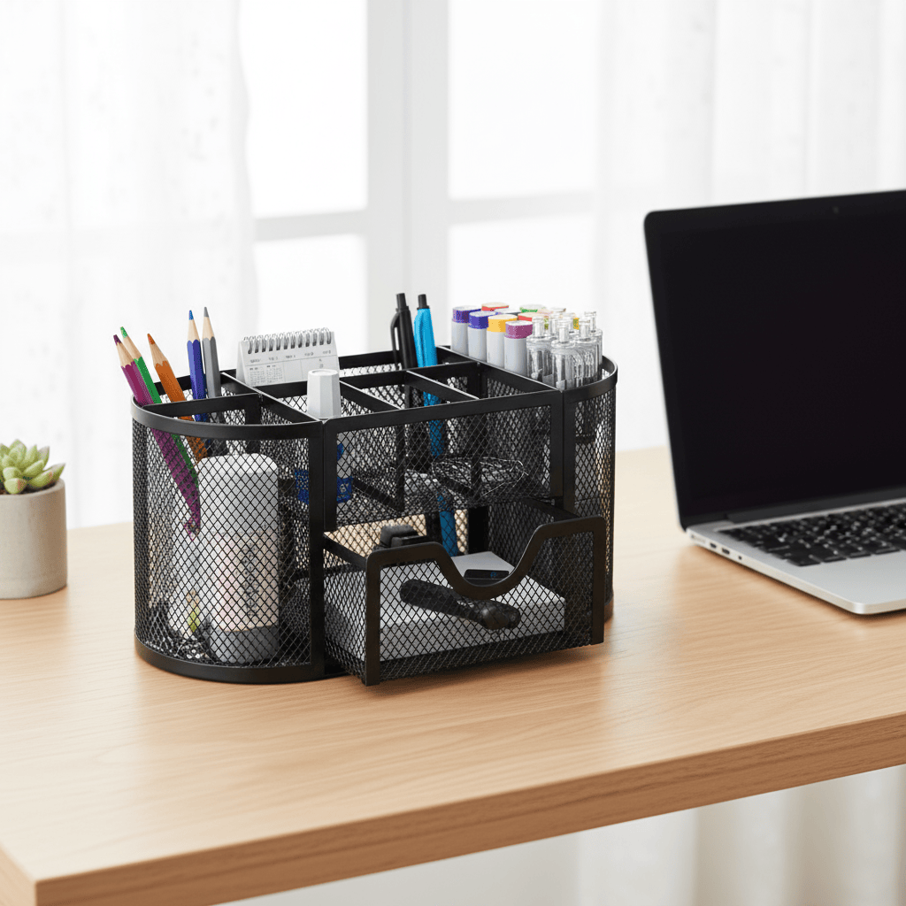 Organiseur mesh noir sur bureau
